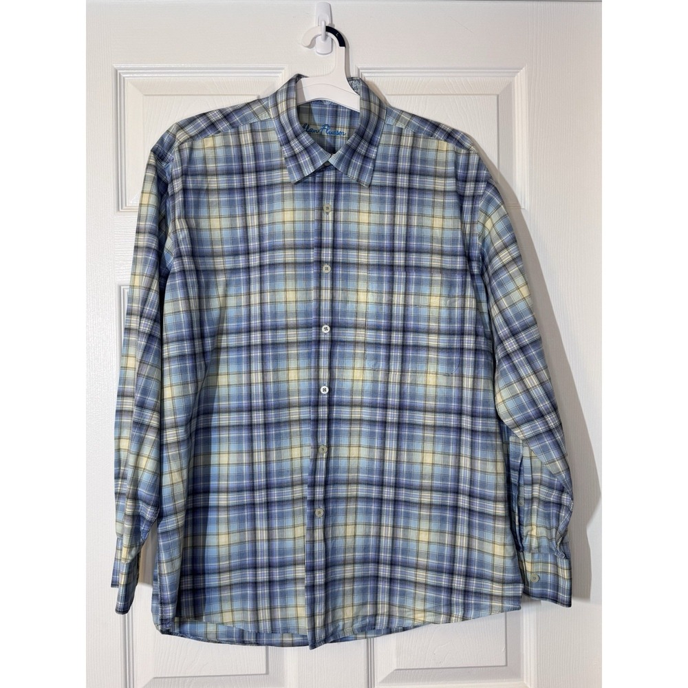 Alan Flusser Mens Shirt Large multicolor Plaid Button down Long Sleeve Casual